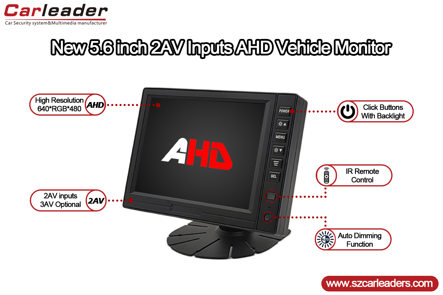 5 انچ TFT LCD ڈیجیٹل پینل اے ایچ ڈی مانیٹر